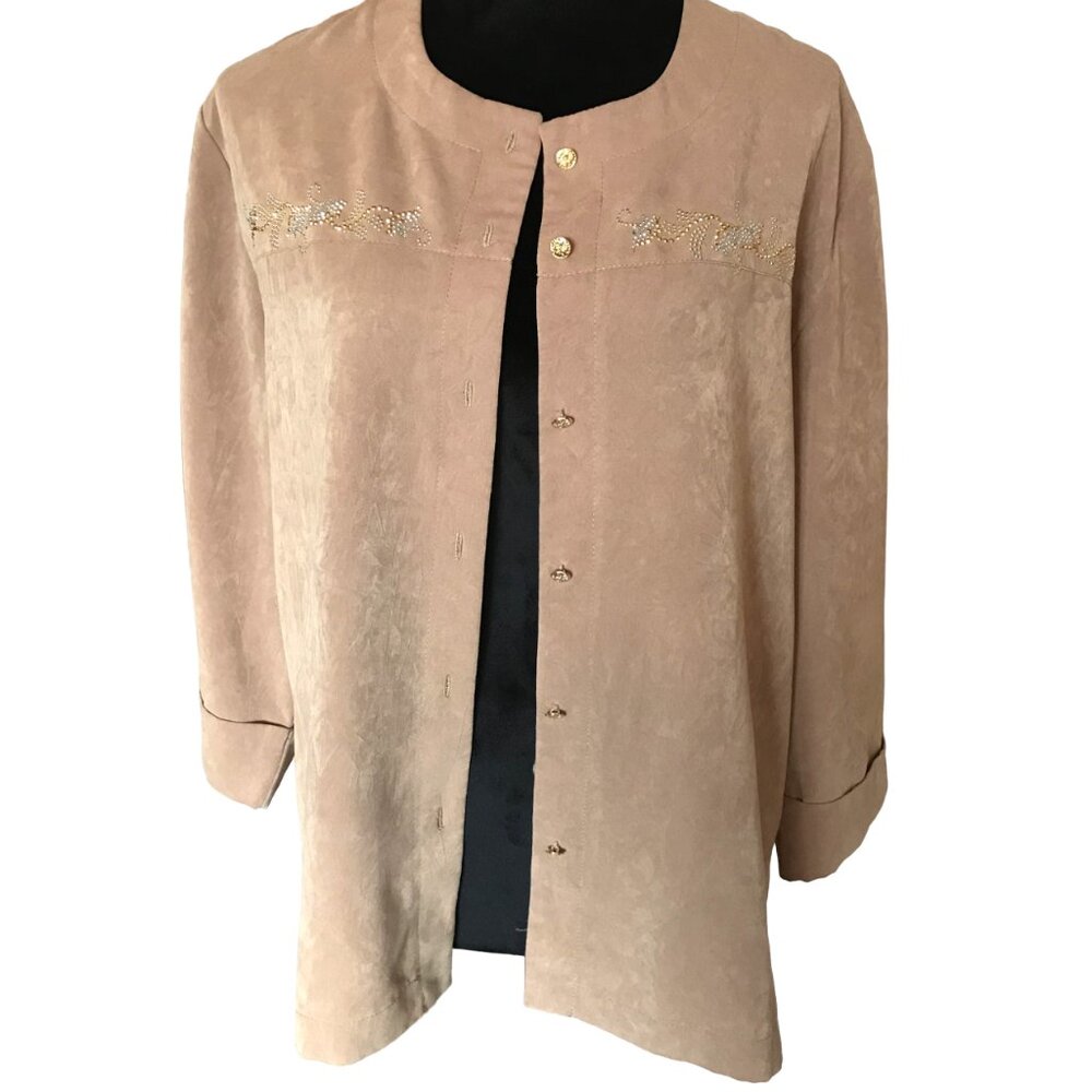 Rhinestone Embellished Blazer Vintage 70s Gepetto Jacket Camel Tan Size L